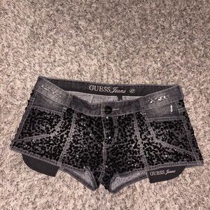 Guess Black Sequin Embellished Denim Cutoff Shorts